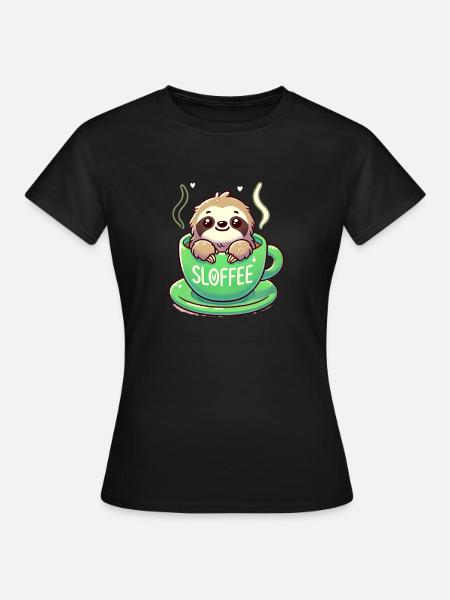 Süßes Faultier Kaffee Liebhaber - Frauen T-Shirt - Schwarz