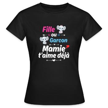 Fille ou garcon mamie t'aime déja Baby Shower - T-shirt Femme - noir - Devant - AI Model Female 172 dark (172cm)