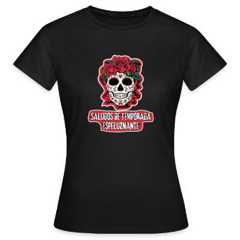 Sugar Skull Saludos De Temporada Espeluznante - Frauen T-Shirt - Schwarz - Vorne - AI Model Female 172 dark (172cm)