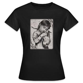 Verborgene Dunkelheit – Mädchen mit Dämonenschädel - Frauen T-Shirt - Schwarz - Vorne - AI Model Female 172 dark (172cm)