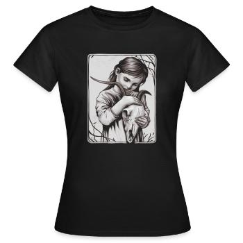 Verborgene Dunkelheit – Mädchen mit Dämonenschädel - Frauen T-Shirt - Schwarz - Vorne - AI Model Female 172 dark (172cm)