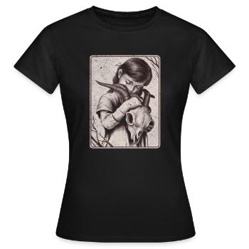 Verborgene Dunkelheit – Mädchen mit Dämonenschädel - Frauen T-Shirt - Schwarz - Vorne - AI Model Female 172 dark (172cm)