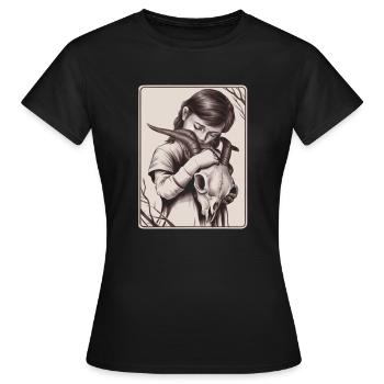 Verborgene Dunkelheit – Mädchen mit Dämonenschädel - Frauen T-Shirt - Schwarz - Vorne - AI Model Female 172 dark (172cm)