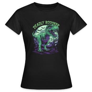 Zombie T-REX – Deadly Roar für Dinoliebhaber - Frauen T-Shirt - Schwarz - Vorne - AI Model Female 172 dark (172cm)