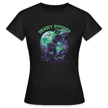 Zombie T-REX – Deadly Roar für Dinoliebhaber - Frauen T-Shirt - Schwarz - Vorne - AI Model Female 172 dark (172cm)