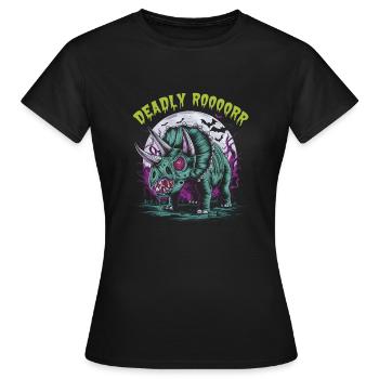 Zombie Triceratops – Deadly Roar für Dinoliebhaber - Frauen T-Shirt - Schwarz - Vorne - AI Model Female 172 dark (172cm)