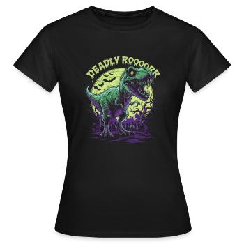Zombie T-REX – Deadly Roar für Dinoliebhaber - Frauen T-Shirt - Schwarz - Vorne - AI Model Female 172 dark (172cm)