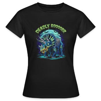 Zombie Triceratops – Deadly Roar für Dinoliebhaber - Frauen T-Shirt - Schwarz - Vorne - AI Model Female 172 dark (172cm)