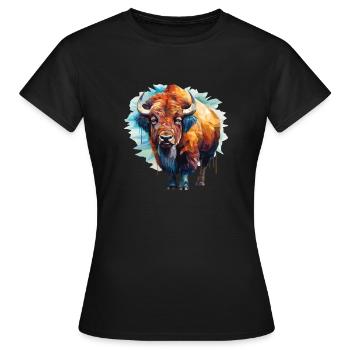 Bison - Frauen T-Shirt - Schwarz - Vorne - AI Model Female 172 dark (172cm)