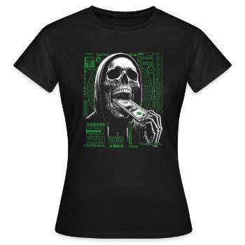 Hacker Skull Eating Dollar - Anarchy & Corruption - Women's T-Shirt - black - Front - AI Model Female 172 dark (172cm)