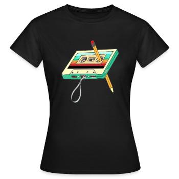 Cassette Tape Pencil 1980s Retro Vintage - Women's T-Shirt - black - Front - AI Model Female 172 dark (172cm)