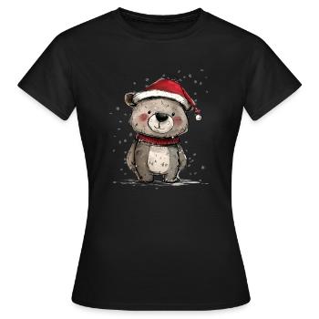 Bamse med nissehue - Dame-T-shirt - sort - Foran - AI Model Female 172 dark (172cm)
