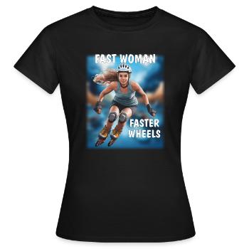 FAST WOMAN, FASTER WHEELS - Frauen T-Shirt - Schwarz - Vorne - AI Model Female 172 dark (172cm)