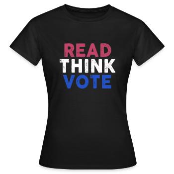 Read Think Vote - Frauen T-Shirt - Schwarz - Vorne - AI Model Female 172 dark (172cm)