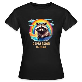 RACCOON DEPRESSION IS REAL - Women's T-Shirt - black - Front - AI Model Female 172 dark (172cm)