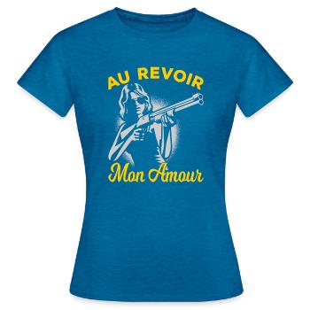 Au revoir mon amour romantique français - T-shirt Femme - bleu saphir antique chiné - Devant - AI Model Female 172 dark (172cm)