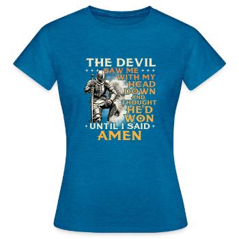 The Devil Saw Me With My Head Down - Christian - Women's T-Shirt - antique blue sapphire heather - Front - AI Model Female 172 dark (172cm)