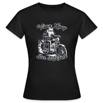 vieux loup motard sur la route - biker - T-shirt Femme - noir - Devant - AI Model Female 172 dark (172cm)