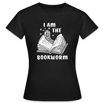 BUCH WURM I AM THE BOOKWORM - Frauen T-Shirt - Schwarz - Vorne - AI Model Female 172 dark (172cm)