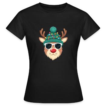 Weihnachts Rentier mit roter Nase - Frauen T-Shirt - Schwarz - Vorne - AI Model Female 172 dark (172cm)
