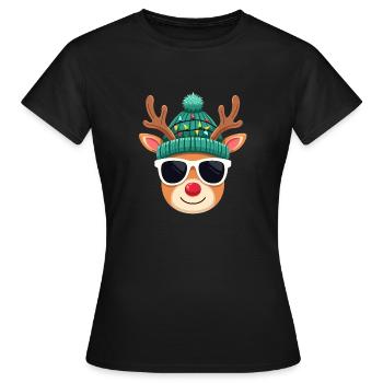 Weihnachts Rentier mit roter Nase - Frauen T-Shirt - Schwarz - Vorne - AI Model Female 172 dark (172cm)
