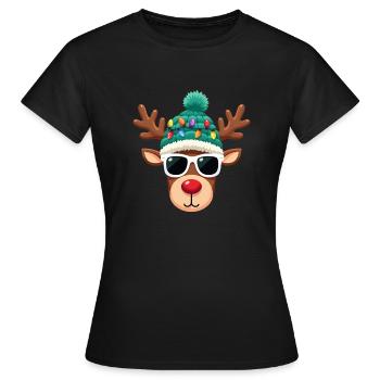 Weihnachts Rentier mit roter Nase - Frauen T-Shirt - Schwarz - Vorne - AI Model Female 172 dark (172cm)