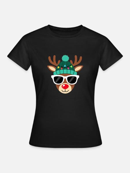 Weihnachts Rentier mit roter Nase - Frauen T-Shirt - Schwarz