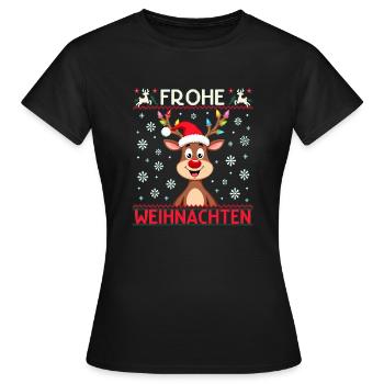 Lustige Rentier Weihnachten – Frohe Festtage - Frauen T-Shirt - Schwarz - Vorne - AI Model Female 172 dark (172cm)