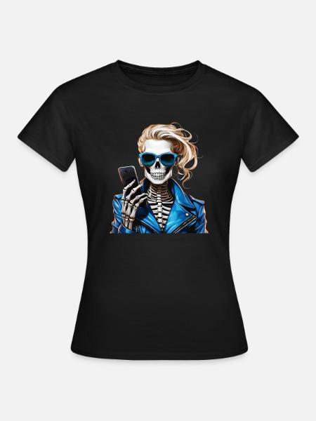 SKELETT FRAU SMARTPHONE - Frauen T-Shirt - Schwarz