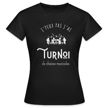Ich kann nicht, ich habe ein Turnier der musikalischen Stühle - Frauen T-Shirt - Schwarz - Vorne - AI Model Female 172 dark (172cm)