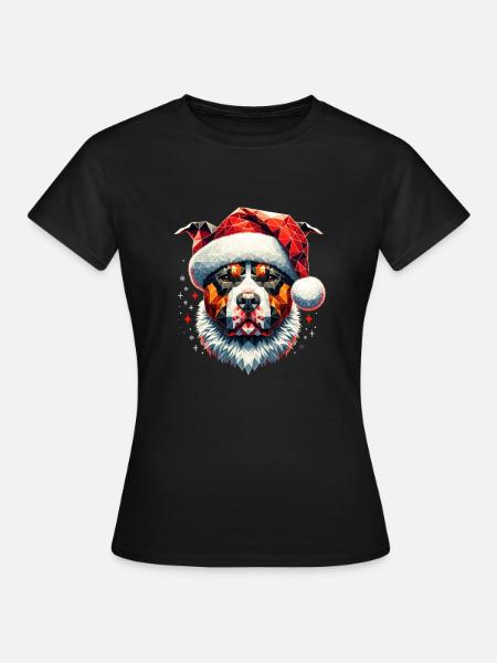 Polygon Design - Pitbull Dog with Santa Hat - Women's T-Shirt - black