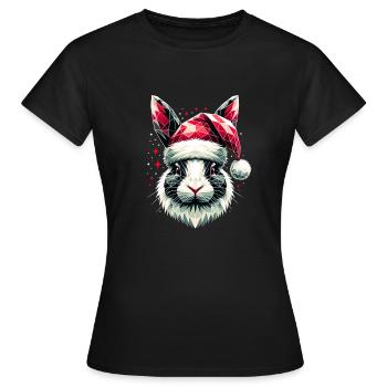 Polygon Kunst Hase trägt Weihnachtsmütze Original - Frauen T-Shirt - Schwarz - Vorne - AI Model Female 172 dark (172cm)