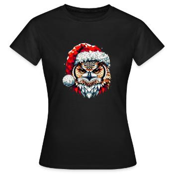 Polygon Kunst Eule Uhu Weihnachtsmütze Original - Frauen T-Shirt - Schwarz - Vorne - AI Model Female 172 dark (172cm)