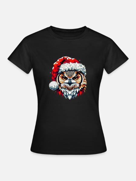Polygon Art Owl Eagle Owl Christmas Hat Original - Women's T-Shirt - black