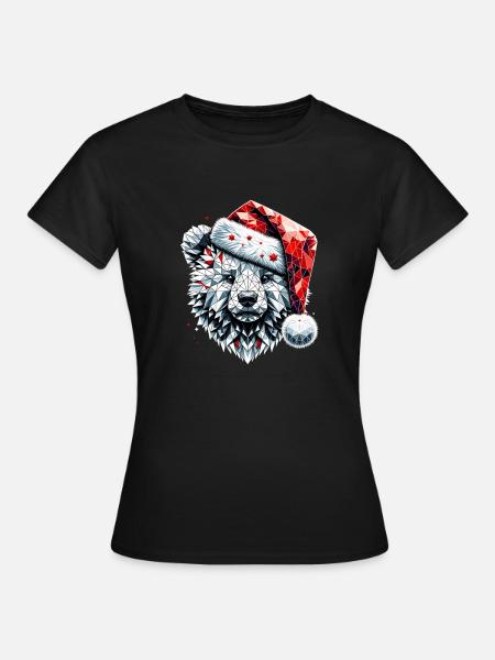 Polygon Kunst Eisbär Weihnachtsmütze Original - Dame-T-shirt - sort