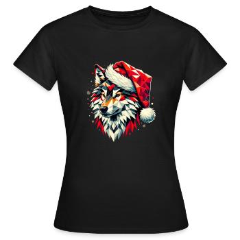 Polygon Kunst Wolf trägt Weihnachtsmütze Original - Frauen T-Shirt - Schwarz - Vorne - AI Model Female 172 dark (172cm)