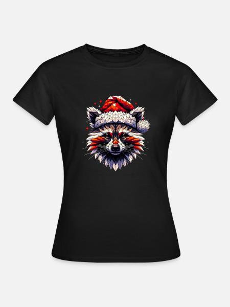 Polygon Kunst Waschbär Weihnachtsmütze Original - Dame-T-shirt - sort