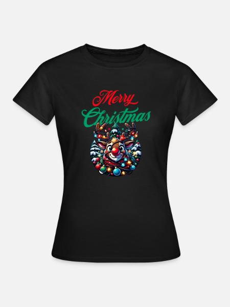 Merry Christmas wünscht lustiges Rentier - Xmas - Dame-T-shirt - sort