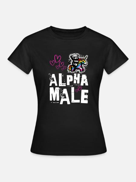Alpha Einhorn - Süßer Teddy reitet auf Einhorn - Dame-T-shirt - sort