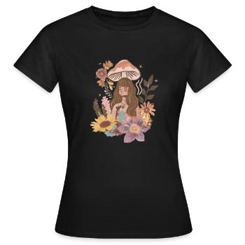 Blumenmädchen und Pilz - Frauen T-Shirt - Schwarz - Vorne - AI Model Female 172 dark (172cm)