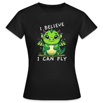 Drache I believe I can fly - Frauen T-Shirt - Schwarz - Vorne - AI Model Female 172 dark (172cm)