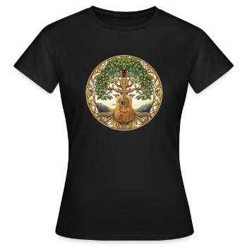 Yggdrasil Natur Musiker Baum des Lebens - Frauen T-Shirt - Schwarz - Vorne - AI Model Female 172 dark (172cm)