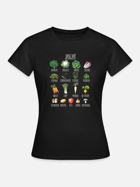 Januar Saisonales Gemüse und Obst Collage - Frauen T-Shirt - Schwarz