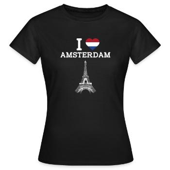 I Love Amsterdam Coole Niederländische Flagge Eiffelturm - Frauen T-Shirt - Schwarz - Vorne - AI Model Female 172 dark (172cm)