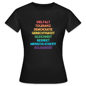 Demokratie, Vielfalt, Toleranz - LGBTQ - Wahl 2025 - Frauen T-Shirt - Schwarz - Vorne - AI Model Female 172 dark (172cm)