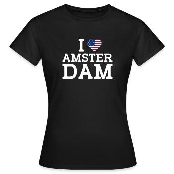 I love Amsterdam USA Flagge American Lover Flag Wortspiel - Frauen T-Shirt - Schwarz - Vorne - AI Model Female 172 dark (172cm)
