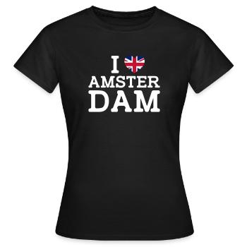 I Love Amsterdam UK Herz Flagge Vereinigtes Königreich Wortspiel - Frauen T-Shirt - Schwarz - Vorne - AI Model Female 172 dark (172cm)