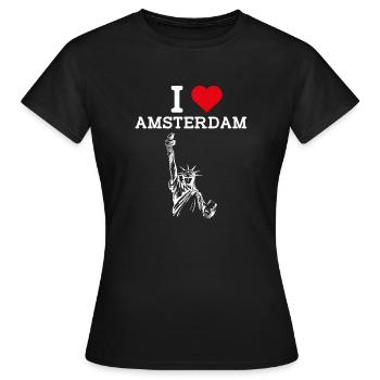 I Love Amsterdam Coole Freiheitsstatue Herz Flagge - Frauen T-Shirt - Schwarz - Vorne - AI Model Female 172 dark (172cm)
