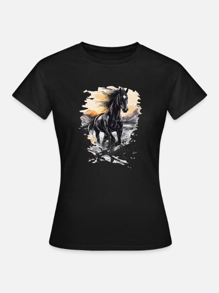 Pferd Pferde Reiten Yellowstone Reiterin Rip Stall - T-shirt dam - svart