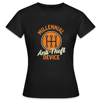 Millennial Anti-Diebstahl Gerät - Auto Liebhaber Zitat - Frauen T-Shirt - Schwarz - Vorne - AI Model Female 172 dark (172cm)